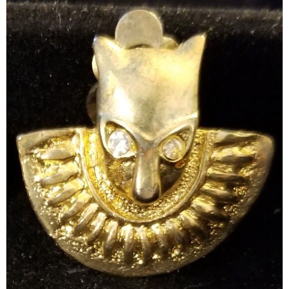 VTG Egyptian Cat Head w/ Ornamental Collar Gold-Tone Clip-On Earrings - Picture 1 of 5